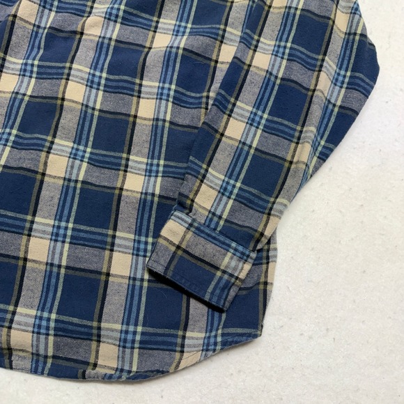 Timberland Men's Medium Flannel Shirt Blue / Beige Plaid 100% Cotton Workwear - Picture 16 of 16